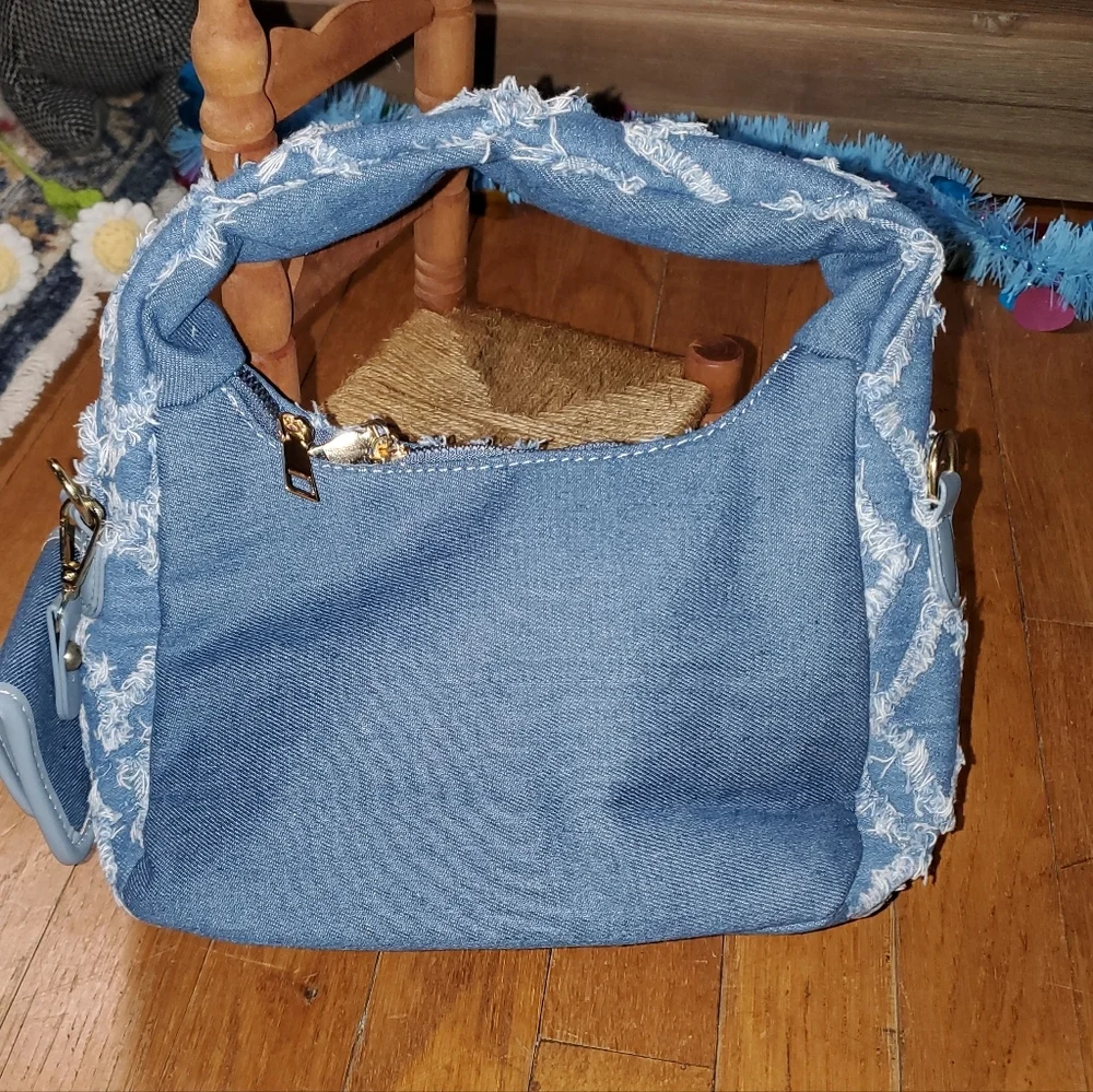 Distressed Blue Jean Shoulder Bag - Picture 2 of 9